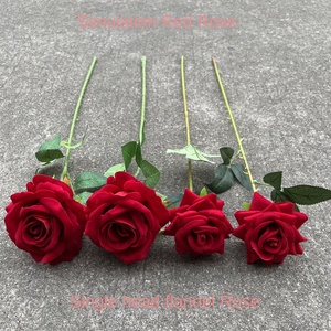 Fleur artificielle en gros, <span class=keywords><strong>rose</strong></span> rouge, 3-5 têtes, tête unique, décoration de mariage, fleur artificielle bon marché pour le commerce extérieur - Product Image 4