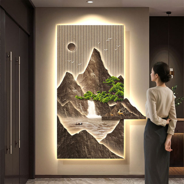 Modern High End Landscape Design Living Room Decoration Wall Art Painting with LED Light Luxury Digital Printed Wall Art Mural