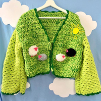 Pull en laine et coton fait main au crochet, motif 3D personnalisé, cardigan d'hiver avec motif floral pour femmes