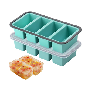 Silicone Freezer Tray with Lid 4 Compartments 250ml BPA Free Food Storage <b>Container</b> for Baby Food <b>Soup</b> <b>Microwave</b> Dishwasher Safe - Product Image 1