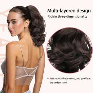 Cola de Caballo Sintética Rizada y Voluminosa, Cola de Caballo Corta con Clip, Moño Despeinado, Flexible, Autoadhesiva, Fibra de Alta Calidad - Product Image 5