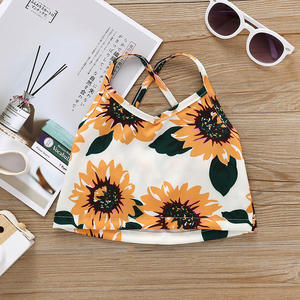 Hat Sale Fashion Sun Flower Printing <b>Fringed</b> Lace Kids Girl Clothes 2pcs Set - Product Image 4