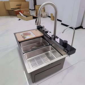 All-in-One Multifunktionale Küchenspüle mit Tassenspüler, Wasserfallarmatur, Seifenspender, integriertem grauem Nano-Einzelbecken und Geschirrspüler - Product Image 3