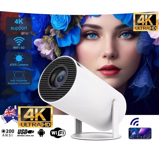 HY300 Android 11 Dual Wi-Fi 4K Projector with 1280*720P Resolution 200ANSI 180° Flexible LED Lamp