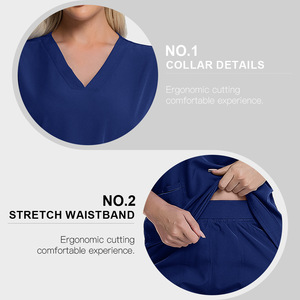 Women's <b>Scrub</b> Uniform Set V-Neck Quick Dry Knitted Fabric For Nurses Hospital ICU Veterinary Beauty Salon Staff - Product Image 4