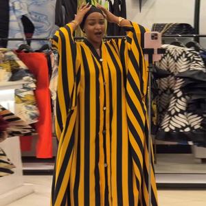 <span class=keywords><strong>Abito</strong></span> <span class=keywords><strong>Lungo</strong></span> Casual da Donna <span class=keywords><strong>con</strong></span> Scollo <span class=keywords><strong>a</strong></span> V <span class=keywords><strong>a</strong></span> Righe e <span class=keywords><strong>Maniche</strong></span> <span class=keywords><strong>a</strong></span> <span class=keywords><strong>Pipistrello</strong></span>, Stile Africano, Nuova Collezione Primavera 2026, per il Mercato Europeo e Americano - Product Image 3