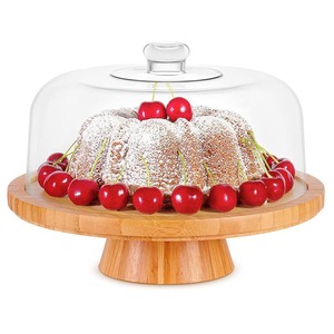 Support à gâteau en bois Caoxian Huimei avec couvercle en acrylique, couleur bois naturel, plateau de présentation anti-poussière pour pâtisserie et desserts - Product Image 1
