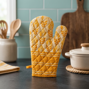Premium Cotton Quilted Oven Mitten with <b>Botanical</b> Leaf <b>Print</b> & Orange Pattern Heat Resistant Kitchen Glove for Cooking & Baking - Product Image 3