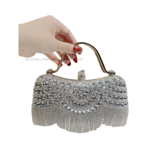 New Fashion Lattice Tassel Chains Waterproof Polyester 1-1.9L <b>Clutch</b> Bag <b>Wedding</b> Birthday Evening Use Adjustable Tanjing - Product Image 1