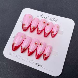 Ongles artificiels de haute qualité ; Style estival ; <span class=keywords><strong>Rouge</strong></span> français pailleté ; Réutilisables ; Ongles à presser ; Vente en gros - Product Image 1