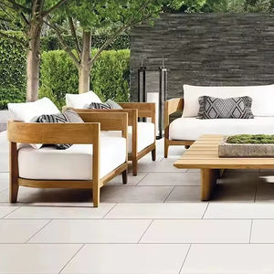 Conjunto de Sofás de Exterior de Madera de Teca Moderna, Ecológico, Resistente, Antioxidante y de Secado Rápido, con Cojines de Tela Impermeable - Product Image 2