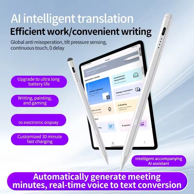 X-World Magnetic Stylus AI Translation Voice Text Feature Active Capacitive Tablet Use 8 Hours Battery Life Plastic Tilt Angle