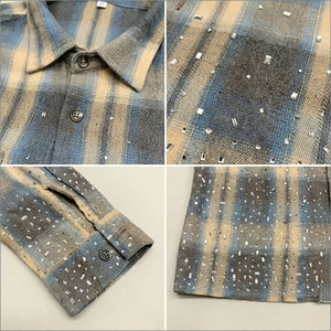 <span class=keywords><strong>Camicia</strong></span> in <span class=keywords><strong>Flanella</strong></span> a Quadri Ecologica da 240 Grammi per Uomo, Oversize, Effetto Invecchiato, Spalle Scese, Stile Streetwear - Product Image 3