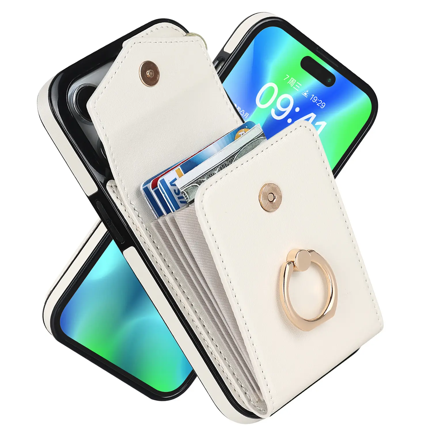 2023 Neue iPhone Hülle Brieftasche 14 Pro max Fingerring Clip Orgel Karten tasche Neue multifunktion ale Handy hülle Tasche Cover Wallet
