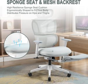 High Back Mesh Ergonomic Office Chair, Reclining <b>Desk</b> Chair with Footrest, Coat Hanger, Lumbar Support & Sponge Seat - Product Image 5