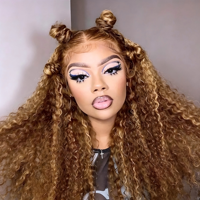 Perruque africaine bouclée haute température, effet super ondulé, couleur piano, fabriquée à la machine, bouclée et volumineuse pour coiffure tendance