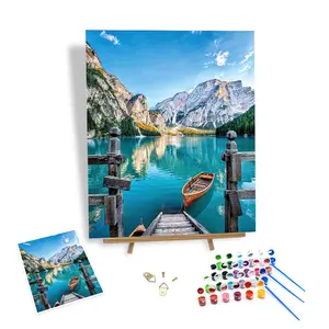 Peinture par numéros de haute qualité bricolage peint à la main sur toile paysage lac bateau décor à la maison peintures murales pour cadeaux