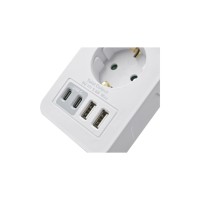E-SUN 230V 16A EU-Standard Steckdosenadapter Konverter 1 AC-Ausgang Deutscher Stecker 2 USB-Anschlüsse 2 USB-C für Gewerbliche Nutzung PC-Material