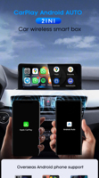 Adaptateur sans fil CarPlay Android Auto 2 en 1 Fuallwin pour iPhone, dongle CarPlay pour Youtube, Netflix, Google