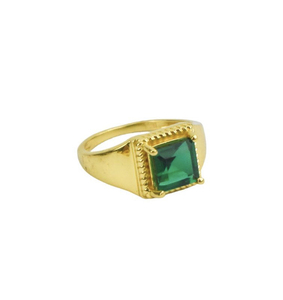 Anello in Acciaio Inossidabile con Pietra Verde Grande, Resistente all'Appannamento, Anello con Smeraldo e Turchese Dorato per Donne e Uomini - Product Image 1