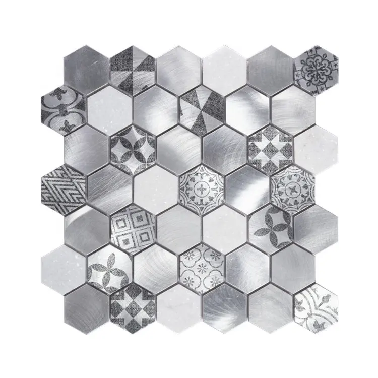 Carrelage mosaïque hexagone métallique en aluminium, livraison gratuite, mosaïque avec impression à jet d'encre