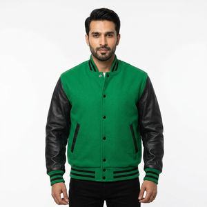 Chaqueta Varsity de alta calidad, 100% lana en el cuerpo y mangas de cuero genuino de vaca, transpirable, talla grande. - Product Image 1
