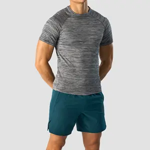 Custom Raglan Men gym tshirts Light Grey Melange solid 100% cotton Men T-shirt