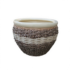Modern Ceramic Eco-friendly Flower Pot Outdoor Garden Planter Circular Design Glazed Finish 1000 Capacity Flower Green Plant - Product Image 3