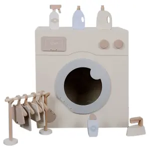 Commiki ชุดของเล่นในครัวชุดของเล่นทำงานฟรีชุดครัวครีมล็อกเครื่องซักผ้าของเล่นซักรีดไม้ห้องครัว