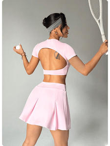 ชุดเซต2ชิ้นสำหรับผู้หญิงชุดเล่นกีฬาฟิตเนสแบบบล็อกสีใส่เล่นบราเล่นโยคะกระโปรงเล่นกอล์ฟเทนนิส - Product Image 4