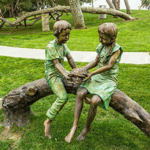 Statues de grenouilles sautantes en bronze grandeur nature, garçon et fille, dans le jardin, sculptures d'animaux, enfants jouant, pour Noël - Product Image 5