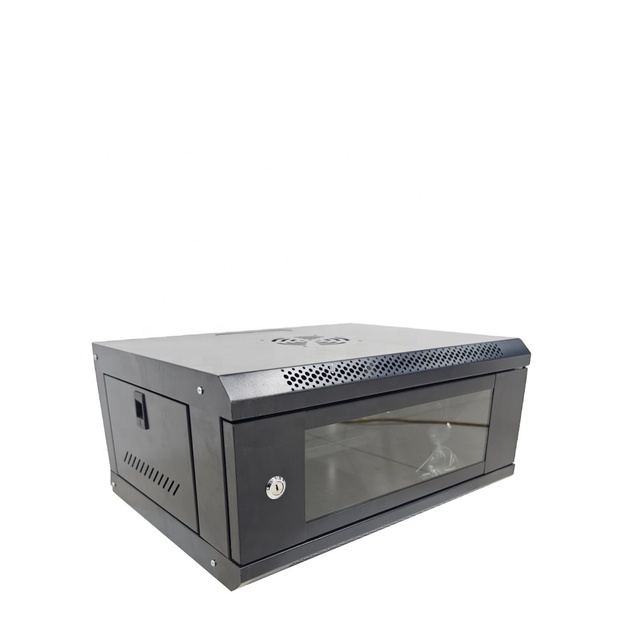 ML--4U MINGLANG Black Steel Thinned Network Cabinets 19-inch Standard Wall-Mounted Server Rack Lock Door Weak Current Monitoring