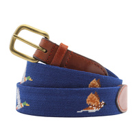 Ceinture en toile brodée avec logo cerf et boucle en laiton pour homme, fabrication artisanale de luxe en cuir de vachette, cadeau personnalisé