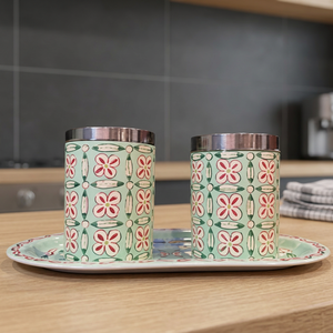 Ensemble de 2 récipients à épices en acier inoxydable de style marocain avec couvercle, design rond, motif imprimé, pour le stockage des aliments - Product Image 3