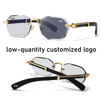 Lunettes de soleil photochromiques de luxe sans monture, verres PC taillés en diamant, style vintage rétro rectangulaire, lentilles à transition, logo personnalisé, protection UV400