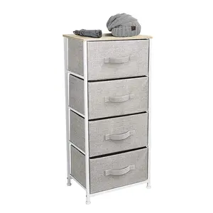 American Style Furniture Storage Tower Unit with 4 Drawers Easy Pull Fabric Bins Foldable Design for Bedroom >35L Capacity