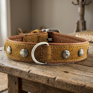 Exclusive Quality Hot Selling Custom Made Leather Soft Padded Dog <b>Collar</b> With Round Shaped Stud Indian Manufacturer - Product Image 4