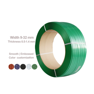 19mmエンボス加工グリーンポリエステル<span class=keywords><strong>PET</strong></span>ストラップロール高張力プラスチックストラップ金属シール & パレットパッキング用カスタムロゴ - Product Image 4