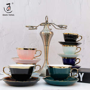 DianTong custom luxury gold rim cappuccino <span class=keywords><strong>tazze</strong></span> <span class=keywords><strong>da</strong></span> caffè in porcellana tazza <span class=keywords><strong>da</strong></span> tè in ceramica e piattino set tazza <span class=keywords><strong>da</strong></span> tè con piattino - Product Image 2