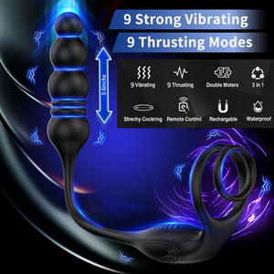 Control remoto inalámbrico 9 modos de vibración 3 en 1 estimulador de testículos de próstata masculino punto G vibrador masajeador de próstata - Product Image 2