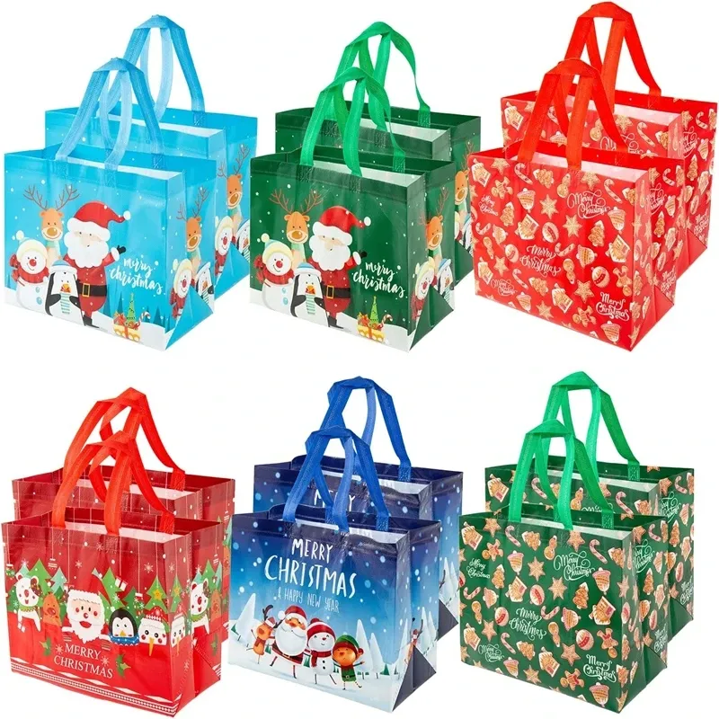 Novo Tecido Não Tecido Impermeável Bolsa Reutilizável Armazenamento Saco De Compras Pacote Natal Ornamento 2023 Christmas Party Gift Bag