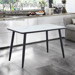 Table à manger moderne style ferme, plateau en marbre avec pieds en métal, 80x80cm, 6 places, idéale pour appartement, hôtel, entrée, mobilier de maison - Vente chaude - Product Image 2