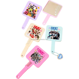 Personalized Handheld Cosmetic Mirror Custom logo Plastic Single Side Compact Mirror Wholesale Kpop Handle Makeup Mirror