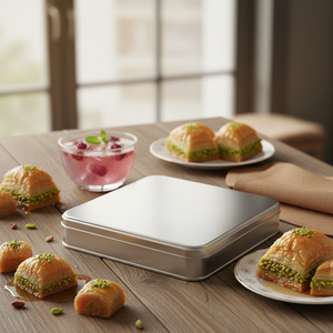 Square Tin Can 2 lt Baklava with Sherbet <b>Desserts</b> <b>Box</b> 215x215x38 mm 2 lt Slip Lid - Product Image 3