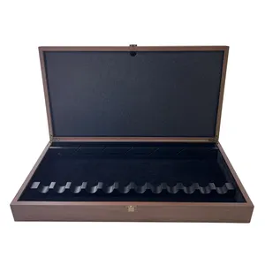 Newest Engrave logo cheese knife display box luxury Wholesale natural cutlery box wooden knife box