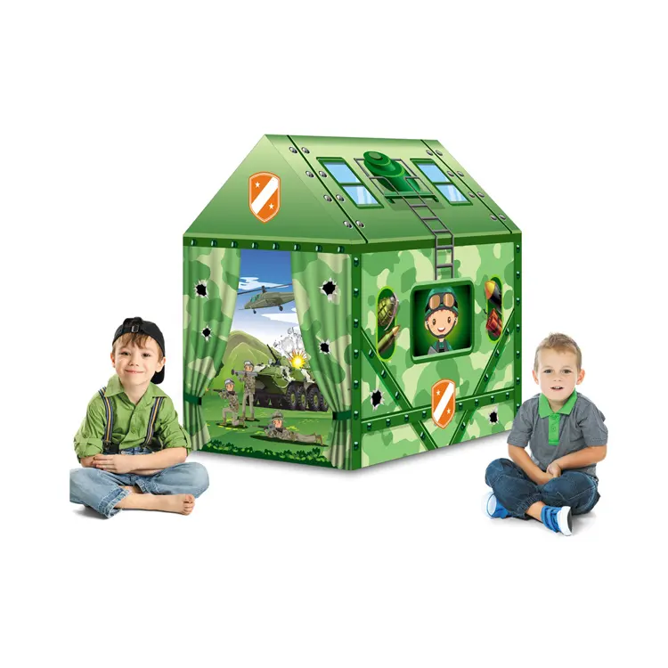 Hot Selling Military House Green Tents Camping Play For Kids Boys Gifts