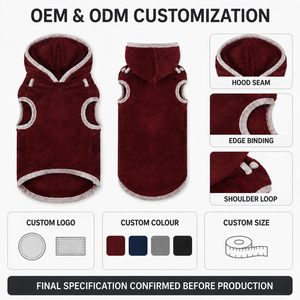 Maroon Fleece <b>Dog</b> Hoodie With Gray Trim Winter Pet <b>Clothes</b> <b>For</b> Small <b>Dogs</b> - Product Image 2