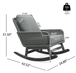 Silla Mecedora de Mimbre Gris Minimalista Moderna, Cómoda y Portátil, con Cojines Suaves de Poliéster, Estructura de Madera Resistente para Uso en Exteriores - Product Image 6
