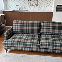 Französisches Stoffsofa für kleine Wohnungen, Dreisitzer, Vintage-Landhausstil, für den Heimgebrauch, geradliniges Karo-Schlafzimmersofa