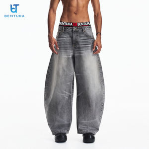 بنطلون جينز رجالي من بنتورا بتصميم عصري، غسيل خفيف مع تطريز مخصص وتجعيدات وغسيل حمضي - Product Image 1